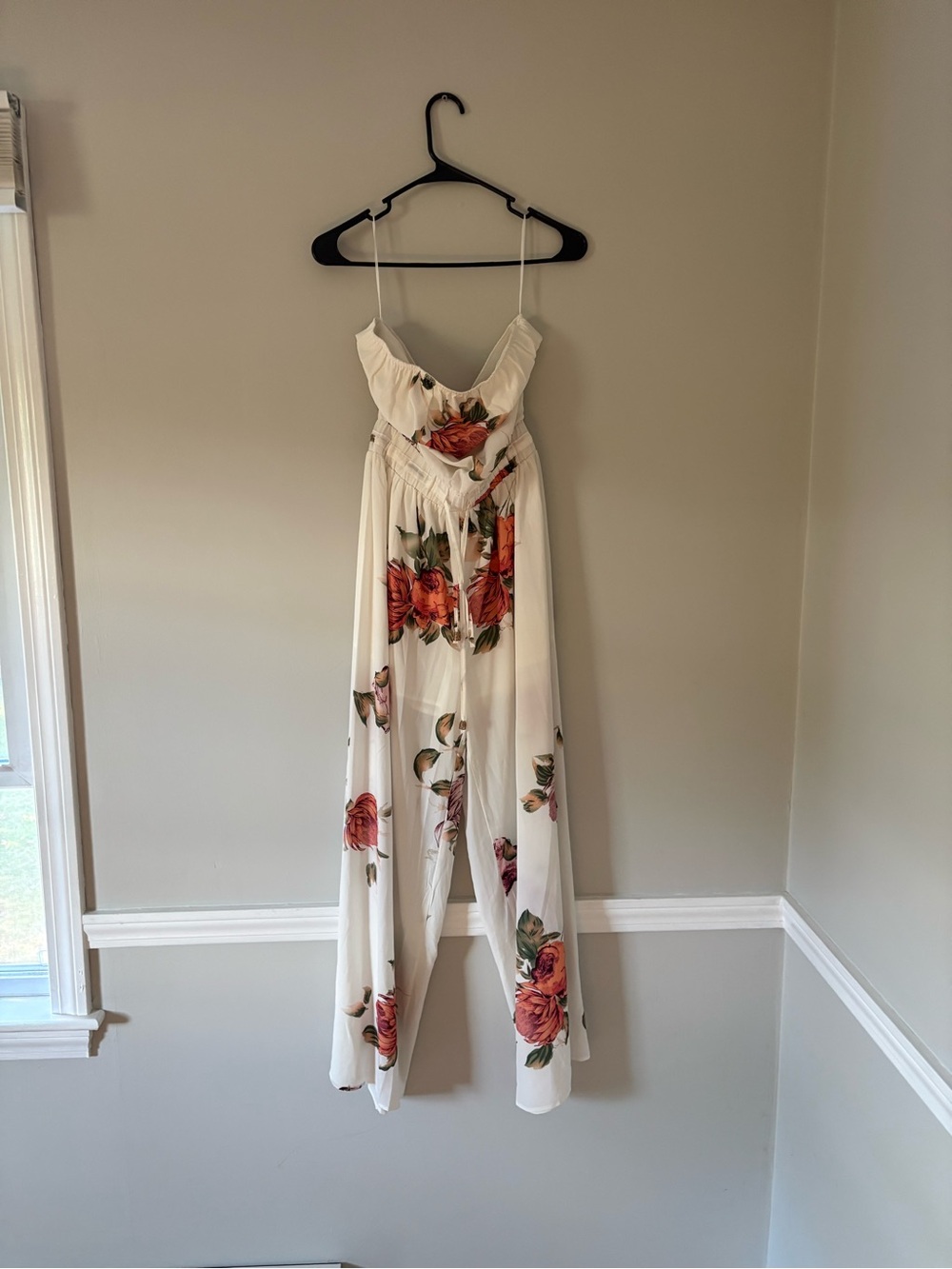 Hello Molly Cream Jumpsuit with Red Floral Print